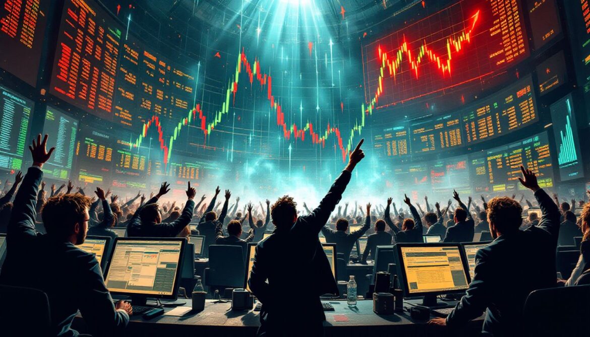 Illustration of people looking at the stock market