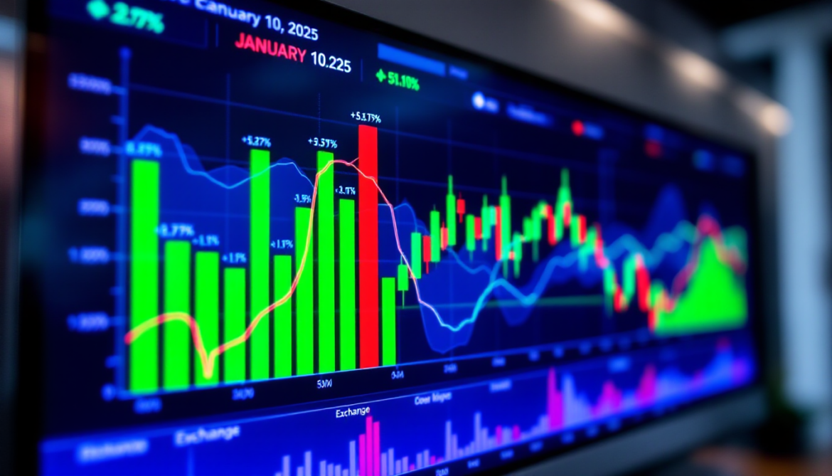 A dynamic stock market chart showing significant gainers and losers for January 10, 2025.
